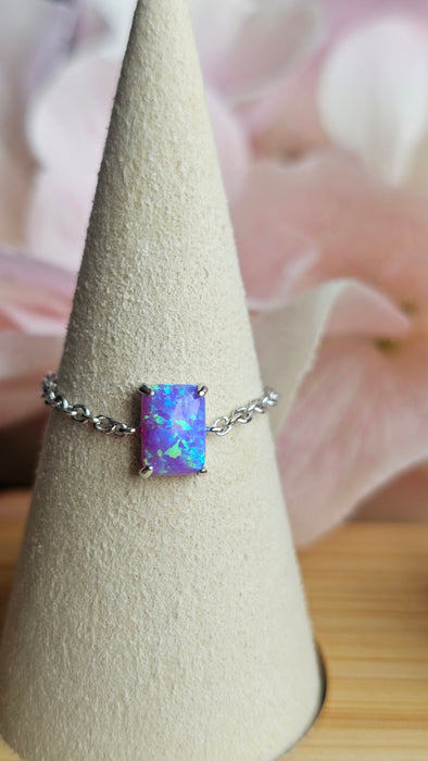Sterling silver s925 ring purple 💜 opal chain adjustable