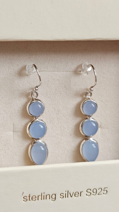 Sterling silver s925 earrings blue Chalcedony Drop dangle