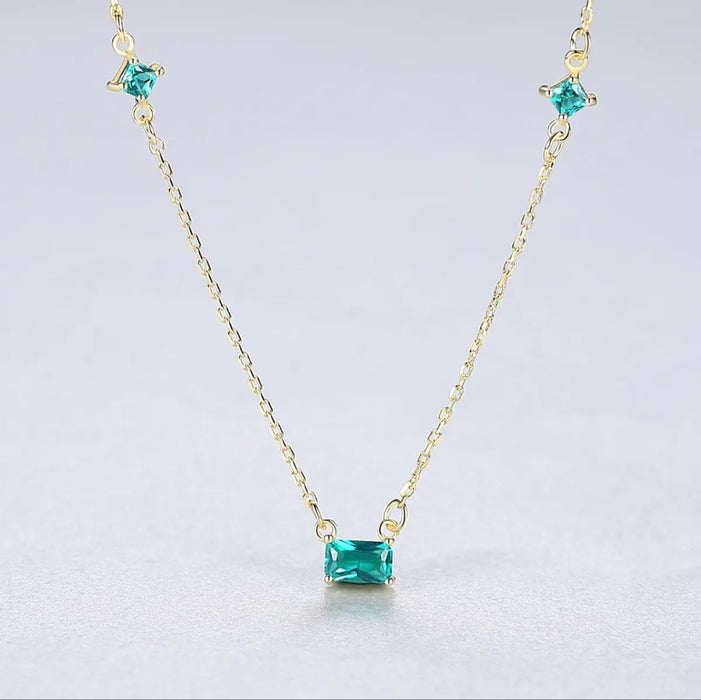 Sterling silver s925 gold plated necklace green zirconia