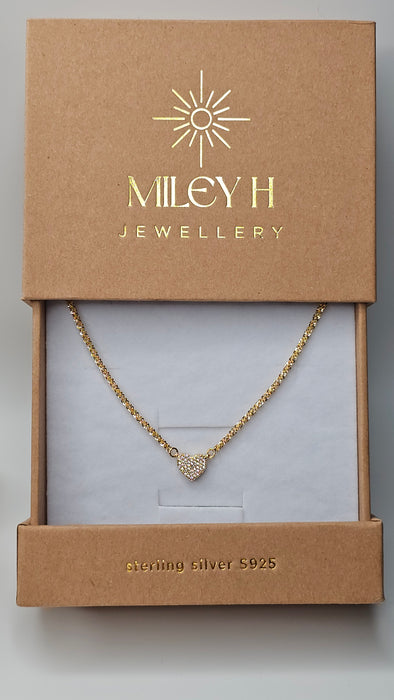 Sterling silver s925 gold plated necklace Luxe heart zirconia