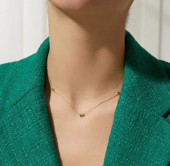 Sterling silver s925 gold plated necklace green zirconia