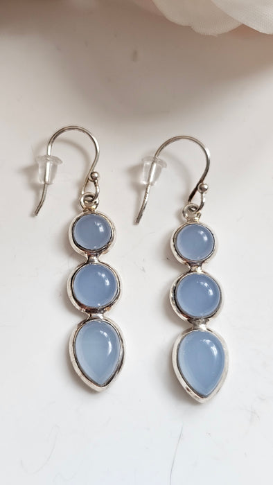 Sterling silver s925 earrings blue Chalcedony Drop dangle