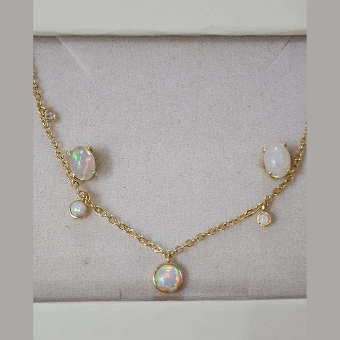 Sterling silver s925 gold plated earrings necklace set opal