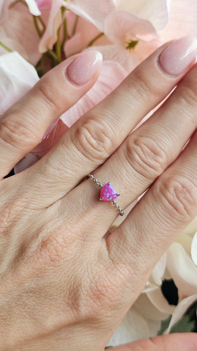 Sterling silver s925 ring pink🩷 opal chain adjustable