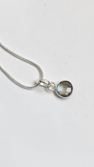 Sterling silver s925 pendant necklace round labradorite hand made minimalist jewelry
