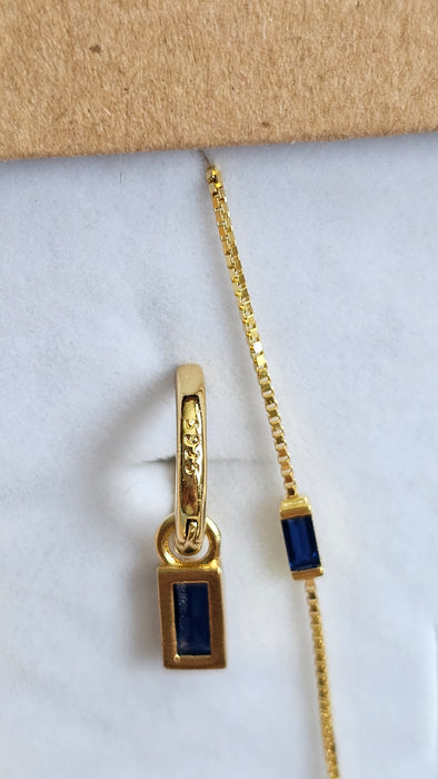 Sterling silver s925 gold plated necklace earrings set Zirconia navy rectangle