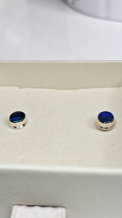 Sterling silver s925 earrings natural Black Opal stone stud