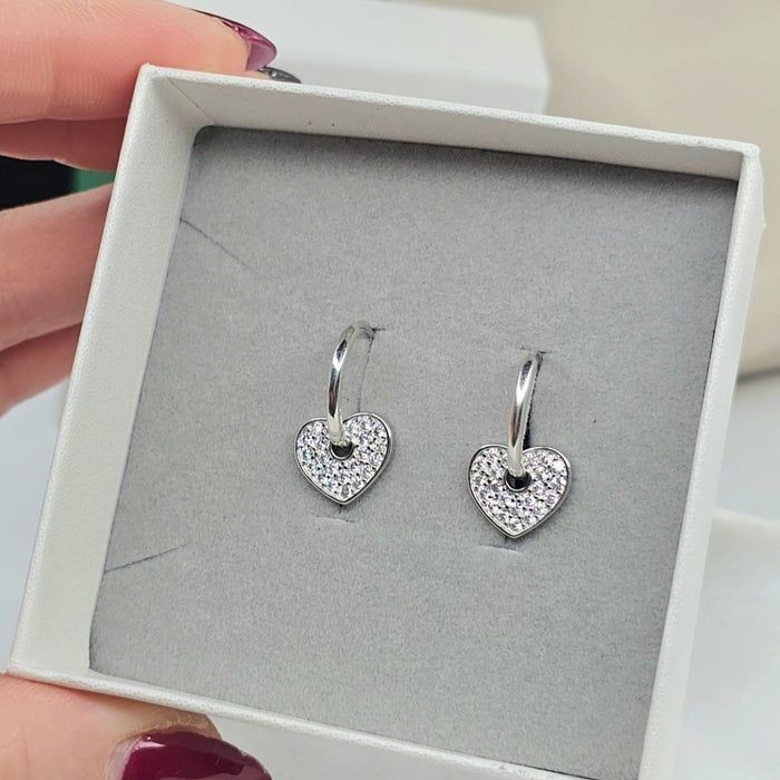 Sterling silver s925 earrings hoop hearts charm zirconia Gift 🎁