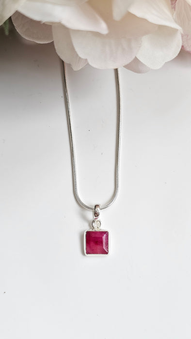 Sterling silver s925 pendant necklace Ruby square gemstone