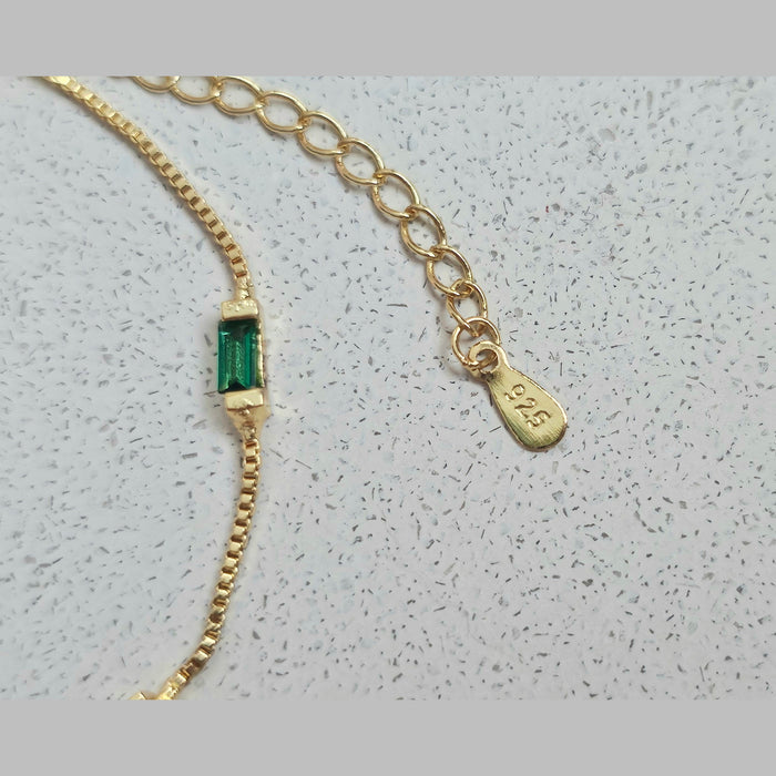 Sterling silver s925 gold plated bracelet green zirconia rectangle