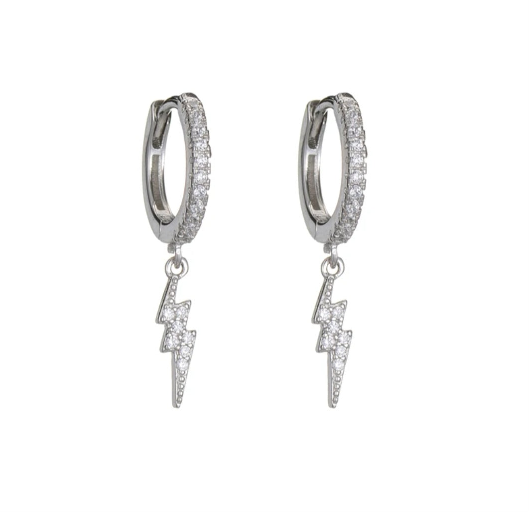 Sterling silver s925 earrings hoop lightning CZ