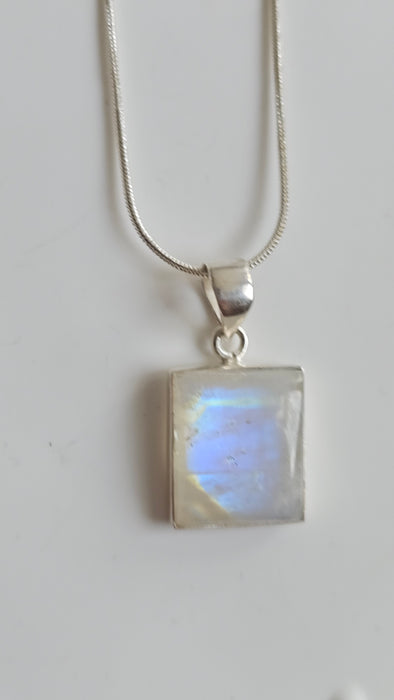 Sterling silver s925 pendant necklace Large Moonstone square