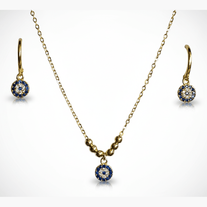 Sterling silver s925 gold plated earrings necklace set Zirconia Devil’s Eyes
