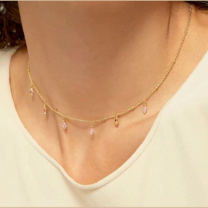 Sterling silver s925 gold plated necklace Pink Zirconia Drop Gift 🎁