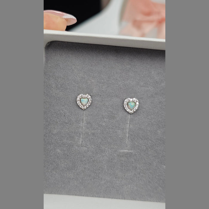 Sterling silver s925 earrings zirconia Opal heart stud luxe