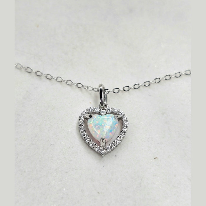 Sterling silver s925 pendant necklace Opal zirconia heart zirconia Gift 🎁