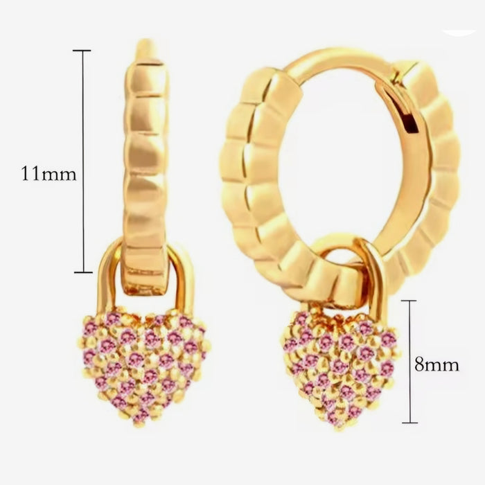 Sterling silver s925 gold plated hoop earrings Zirconia heart padlock