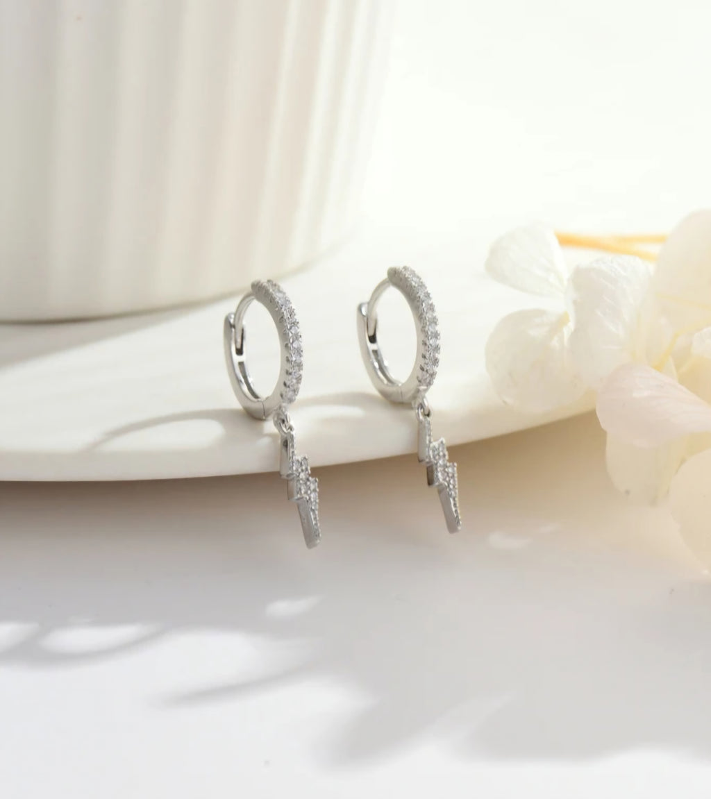 Sterling silver s925 earrings hoop lightning CZ