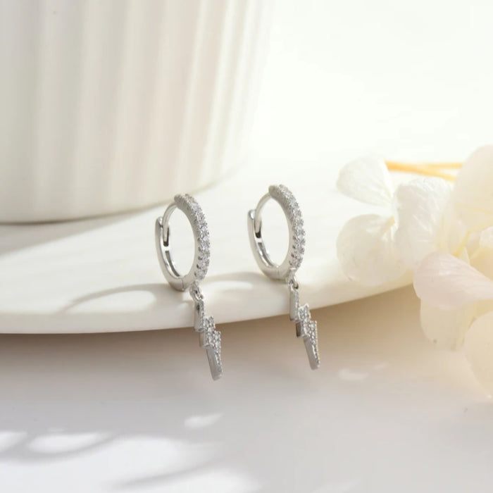 Sterling silver s925 earrings hoop lightning CZ
