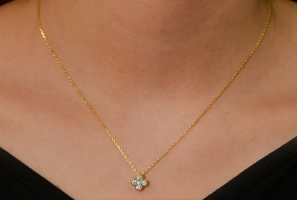 Sterling silver s925 gold plated necklace Zirconia Clover