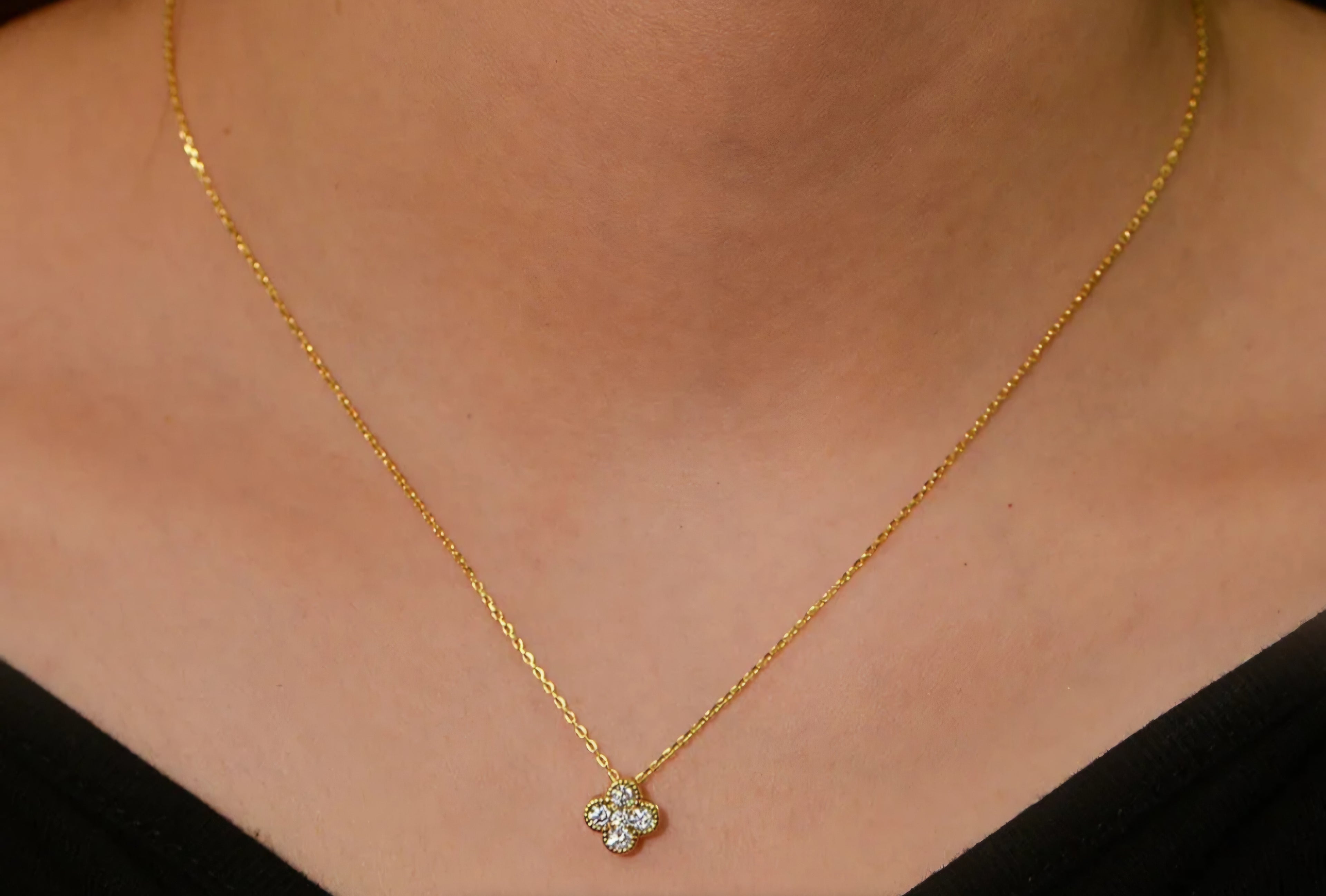 Sterling silver s925 gold plated necklace Zirconia Clover