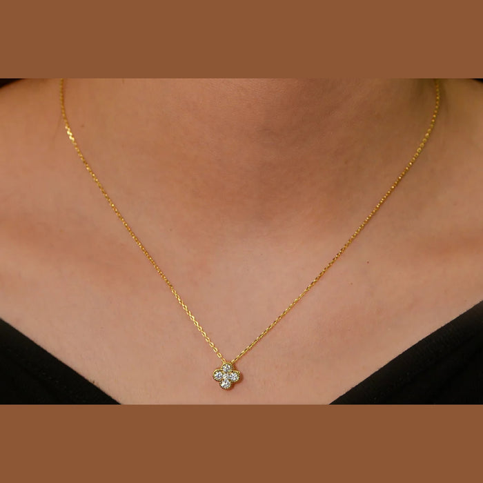 Sterling silver s925 gold plated necklace Zirconia Clover