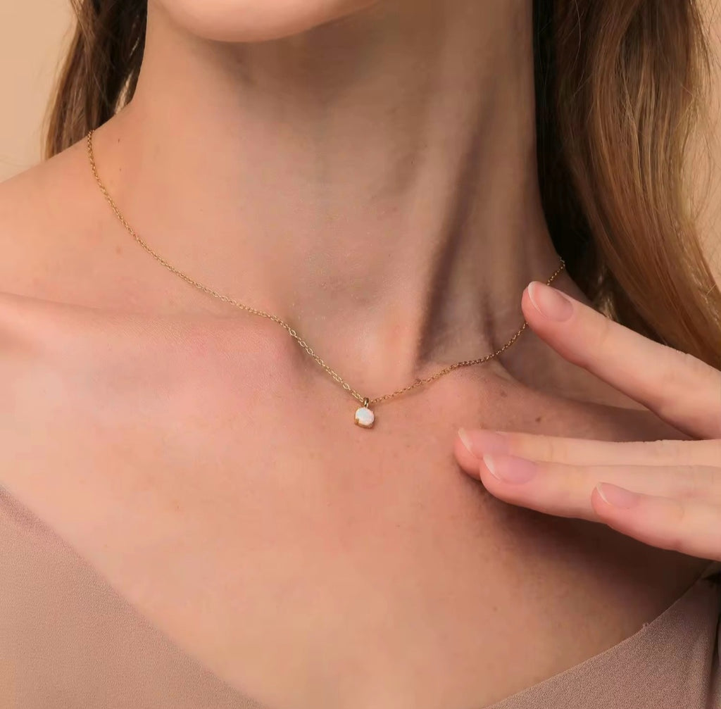 Sterling silver s925 gold plated necklace Opal minimalist