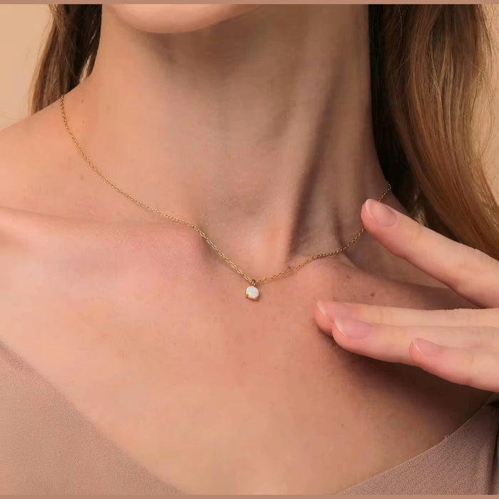 Sterling silver s925 gold plated necklace Opal minimalist