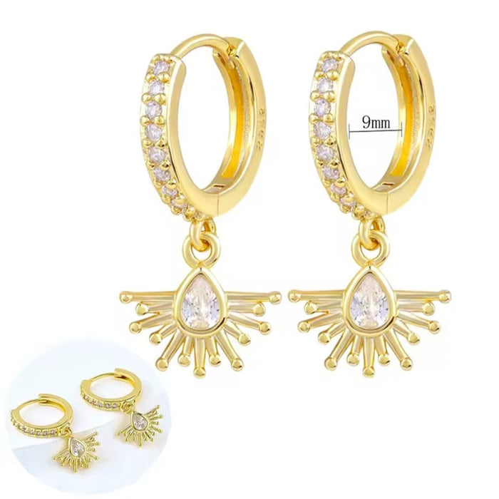 Sterling silver s925 gold plated earrings zirconia sunburst drop