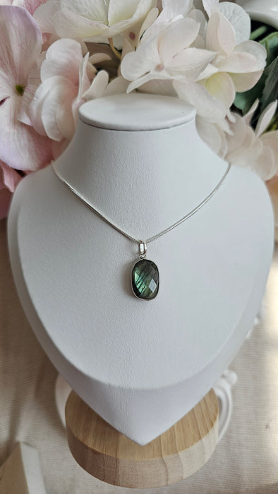 Sterling silver s925 pendant necklace natural Labradorite gemstone