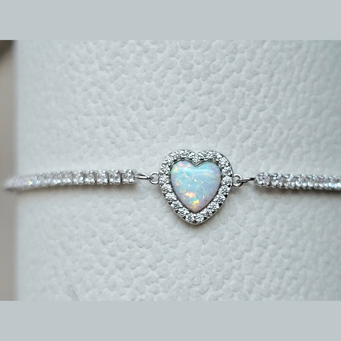 Sterling silver s925 bracelet Zirconia opal heart Gift