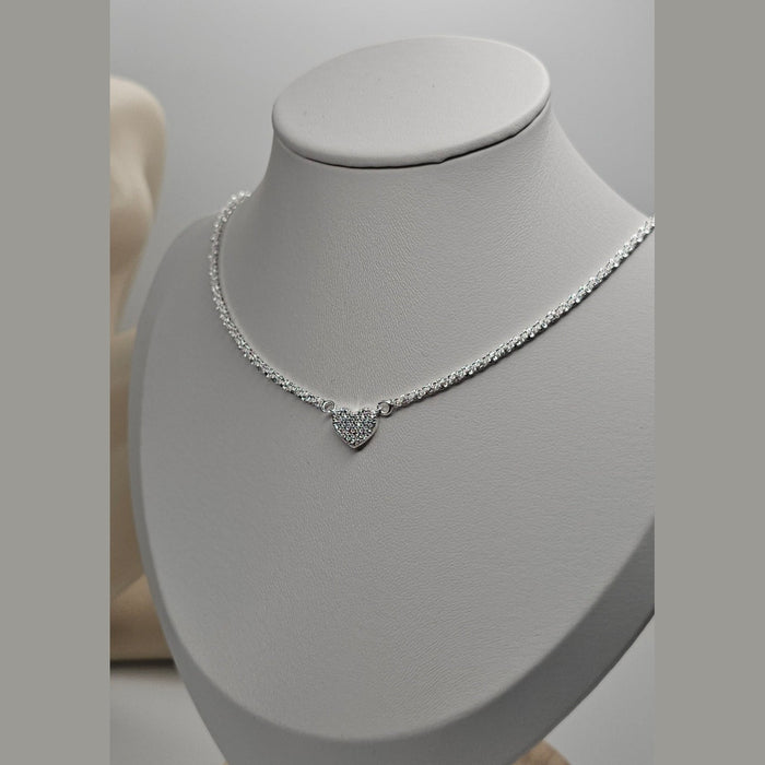 Sterling silver s925 necklace luxe heart zirconia choker