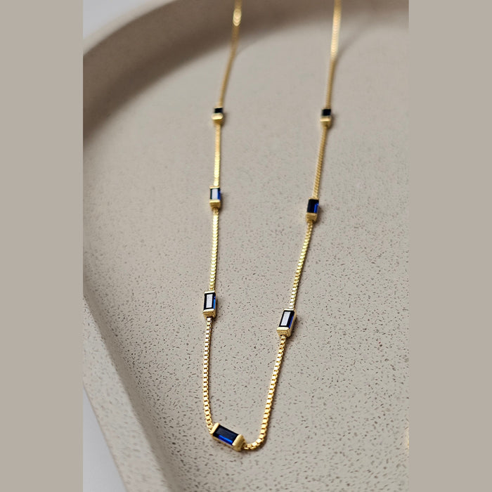 Sterling silver s925 gold plated necklace Zirconia rectangle Blue gift 💝