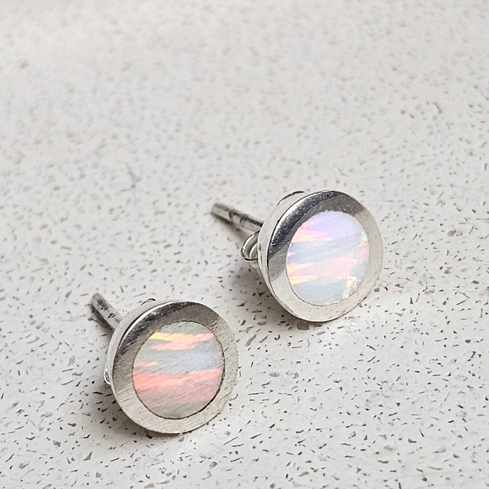 Sterling silver s925 earrings Opal round stud Gift 🎁