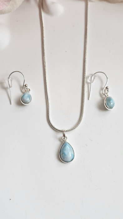 Sterling silver s925 Larimar earrings pendant necklace set