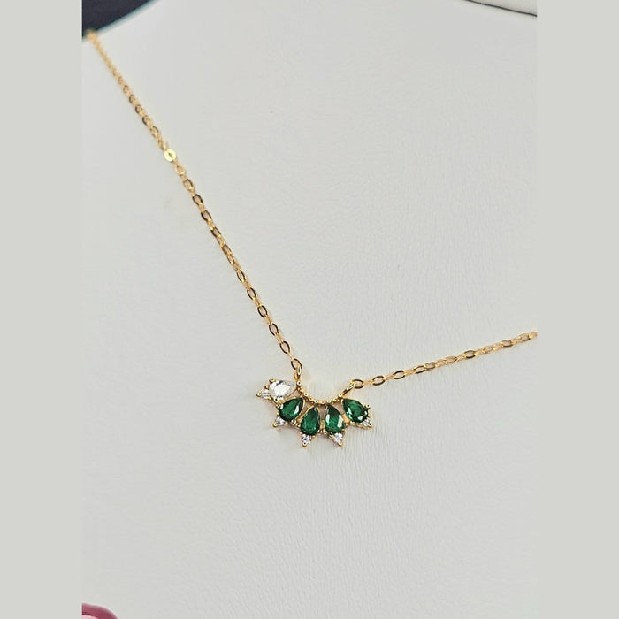 Sterling silver s925 gold plated necklace green zirconia flower 🌼