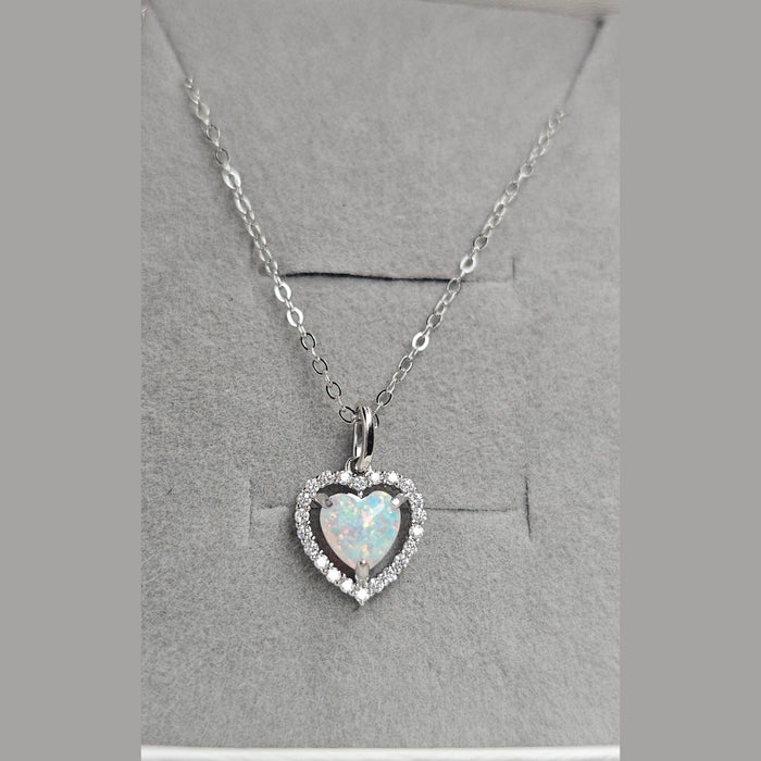 Sterling silver s925 pendant necklace Opal zirconia heart zirconia Gift 🎁