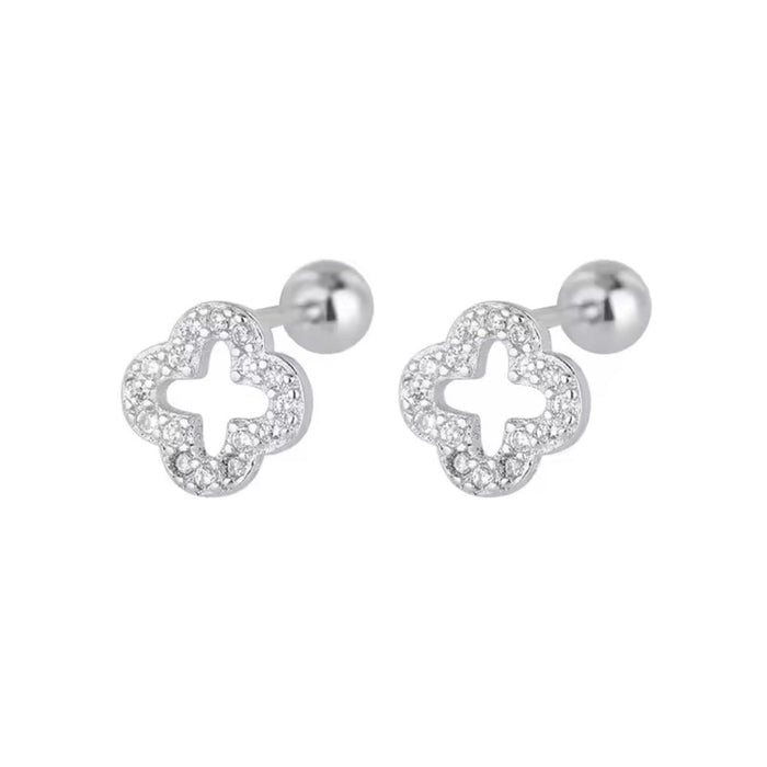 Sterling silver s925 earrings zirconia clover ball back