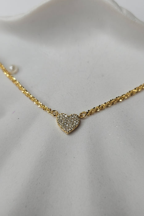 Sterling silver s925 gold plated necklace Luxe heart zirconia
