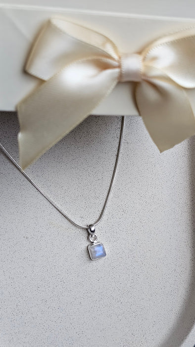 Sterling silver s925 pendant necklace square natural Moonstone Bridal