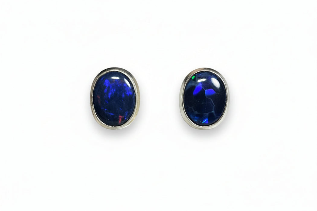 Sterling silver s925 earrings natural Black Opal stone stud