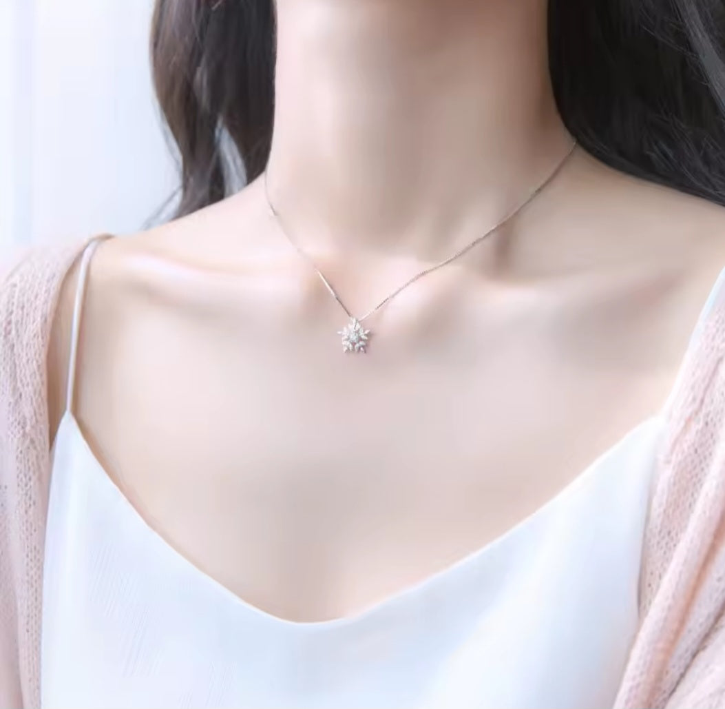 Sterling silver s925 pendant necklace Zirconia Snowflakes
