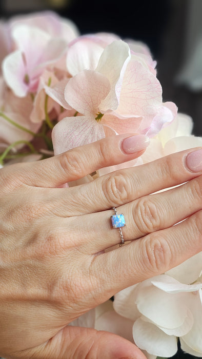 Sterling silver s925 ring blue 💙 opal square adjustable chain