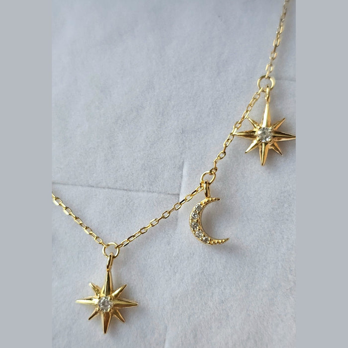 Sterling silver s925 gold plated necklace moon star zirconia Gift