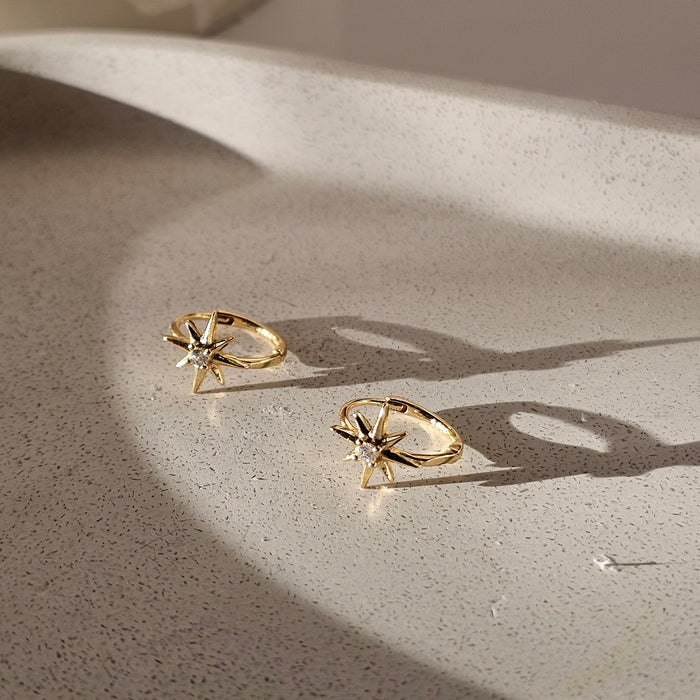 Sterling silver s925 earings gold plated 14k hoop star 🌟