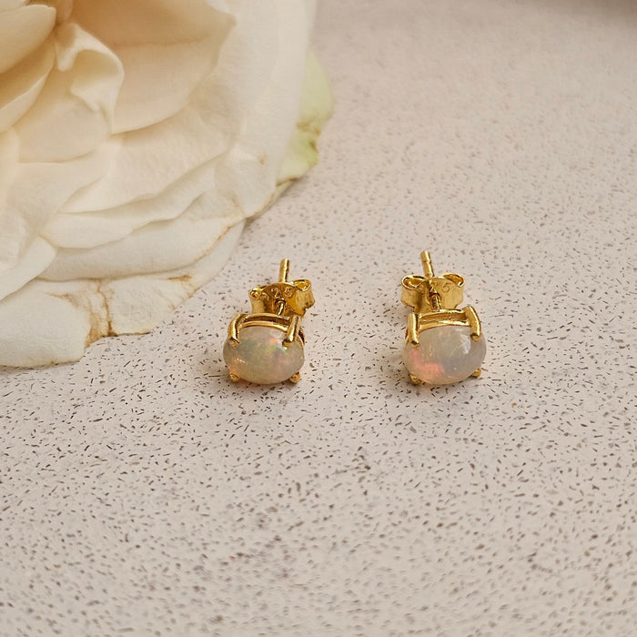 Sterling silver s925 gold plated earrings milky opal stud