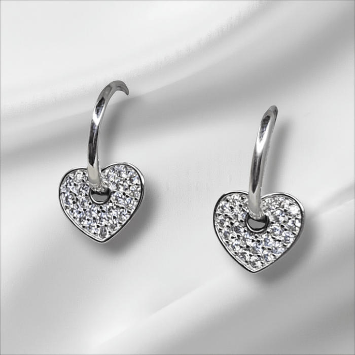 Sterling silver s925 earrings hoop hearts charm zirconia Gift 🎁