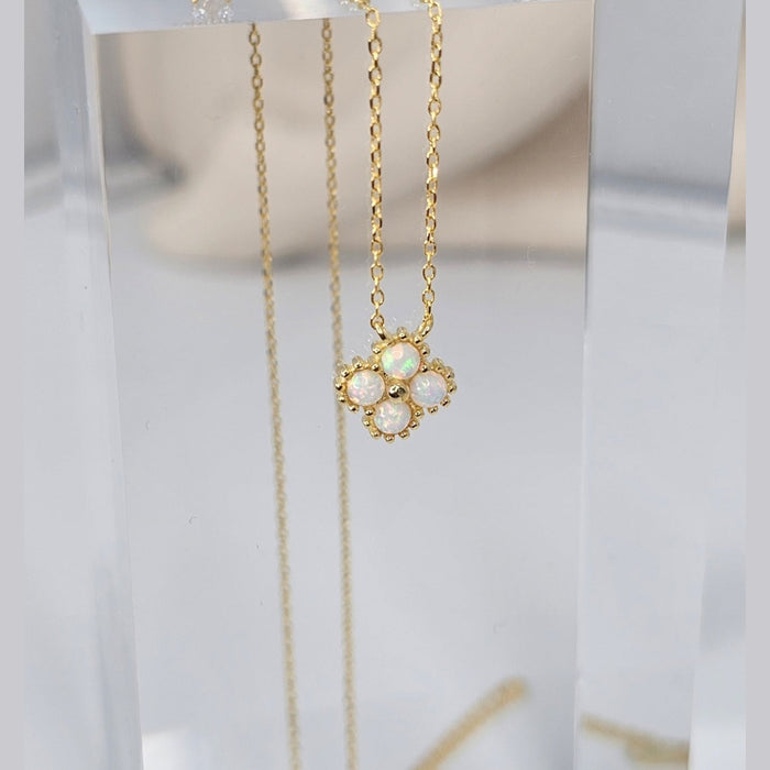 Sterling silver s925 gold plated pendant necklace Opal clover
