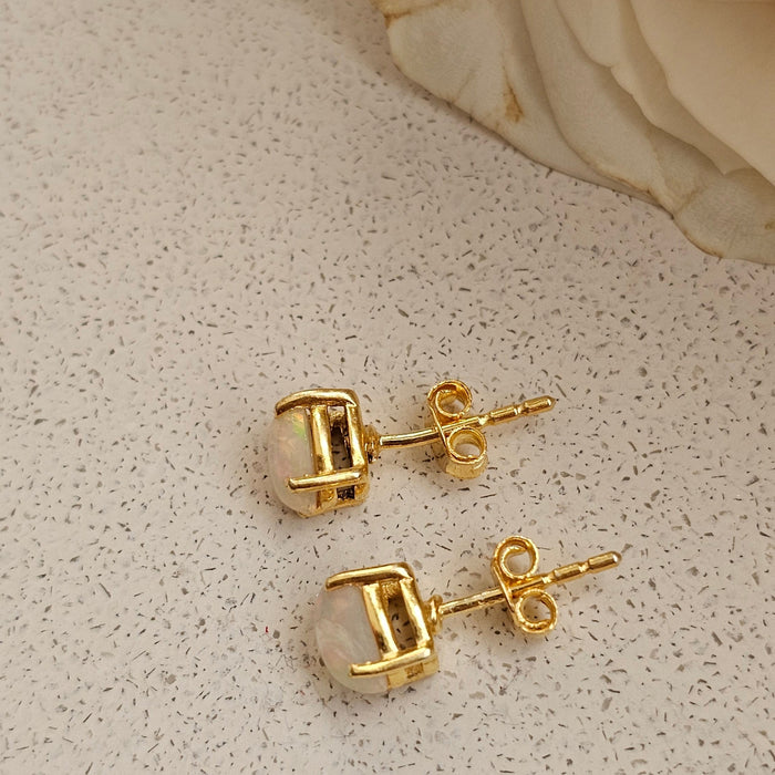 Sterling silver s925 gold plated earrings milky opal stud