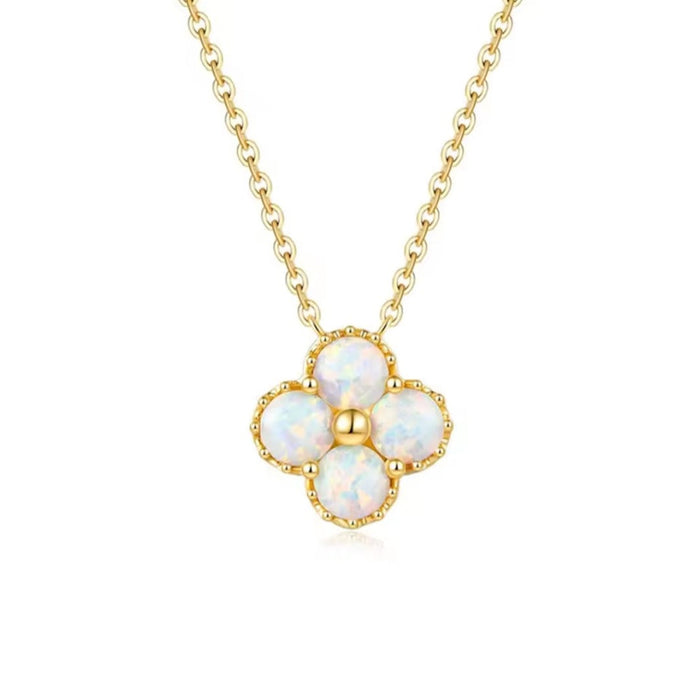 Sterling silver s925 gold plated pendant necklace Opal clover